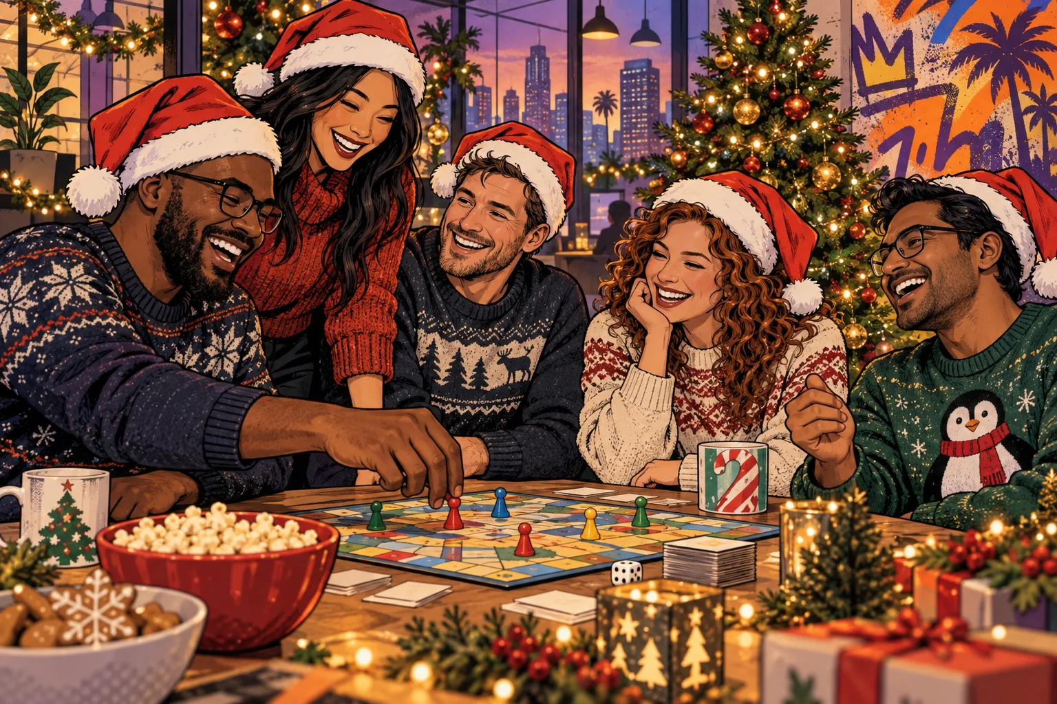 Illustration: Kollegen bei einer Weihnachtsfeier