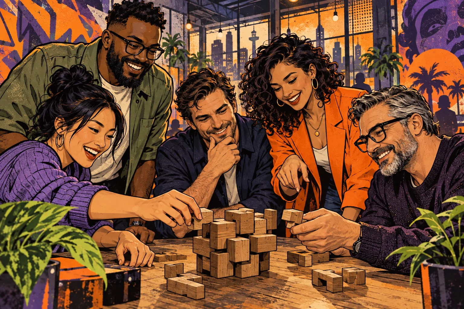 Illustration: Kollegen beim Teamevent