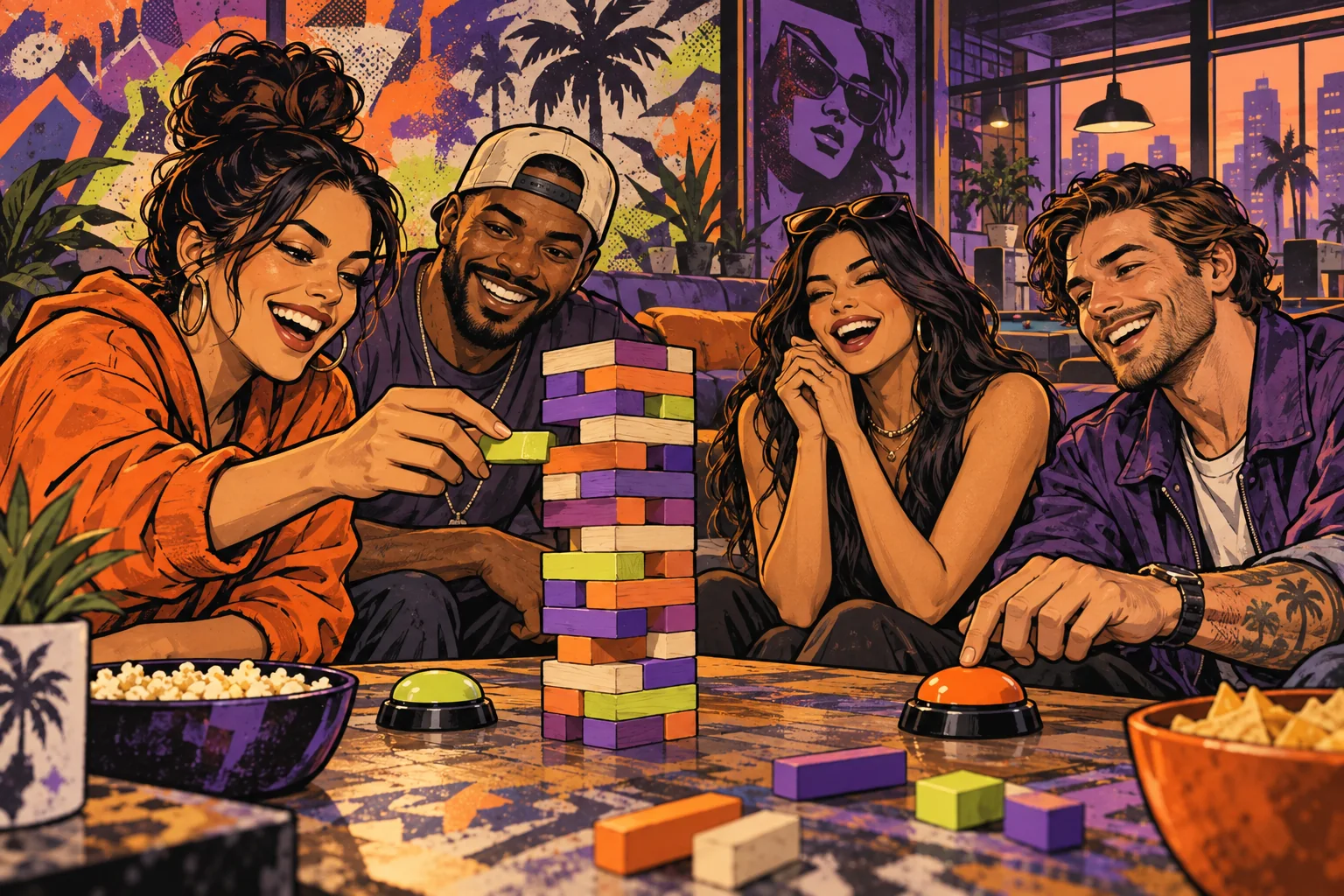 Illustration: Freunde beim gemeinsamen Spiel