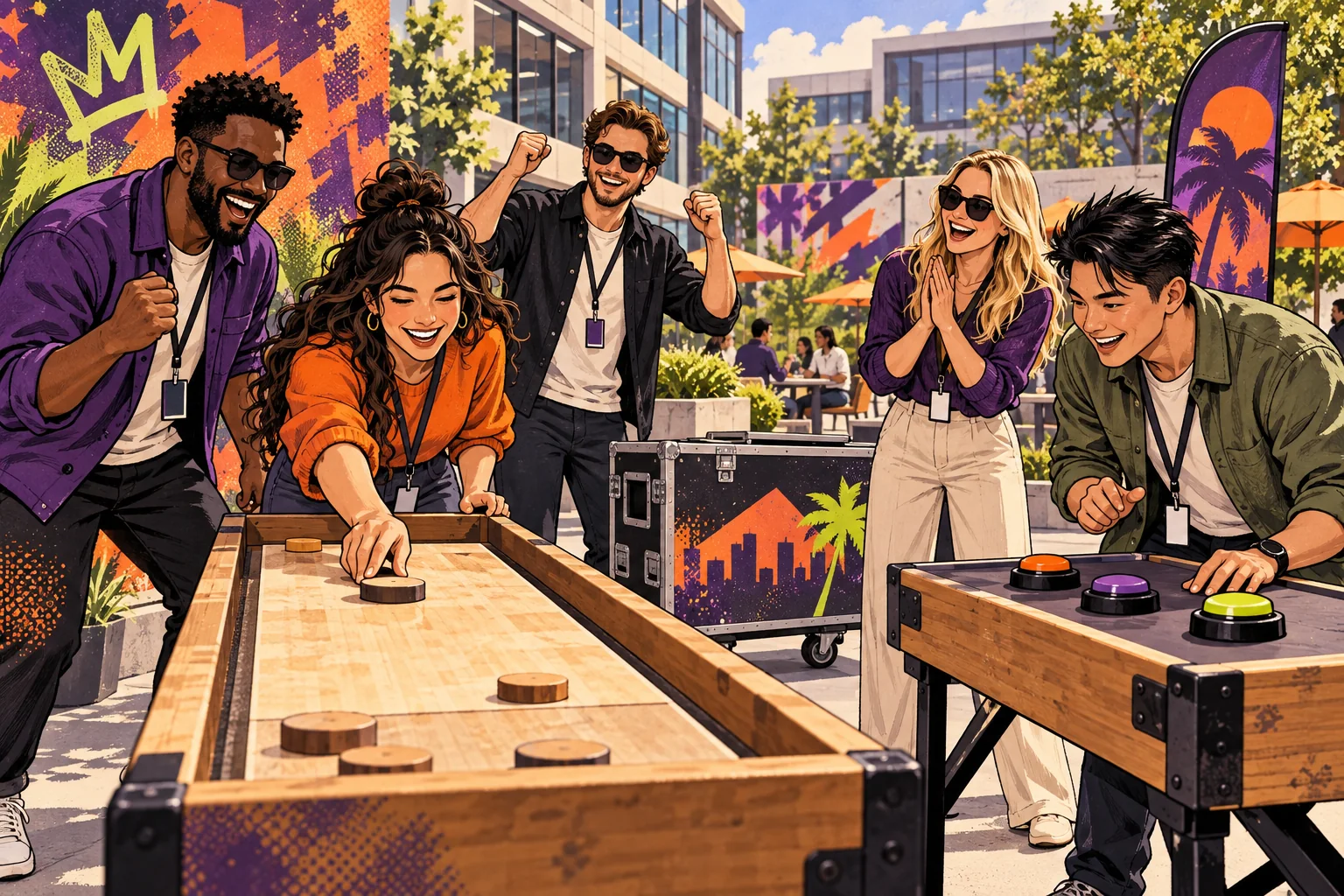 Illustration: Gruppe bei einem mobilen Event